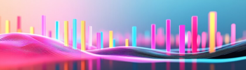 Obraz premium Vibrant abstract design featuring colorful bars and waves, ideal for technology or music themes.