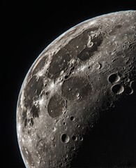 Captured on the moon, this image features rugged terrain and stark contrasts, suitable for technology and science applications.