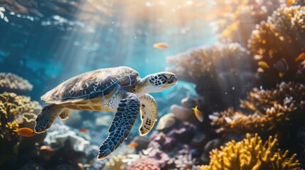 Fototapeta premium sea turtle swimming underwater in the ocean