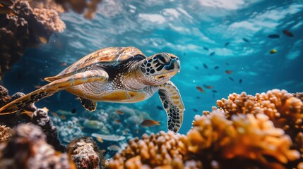 Obraz premium sea turtle swimming underwater in the ocean