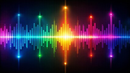 Vibrant audio waveform visualizations illustrate sound frequencies, capturing the essence of digital music technology