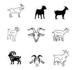 Farm animals Goat Icons Set. vector