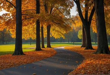 Captivating autumn park view filled with warm colors—great for inspiring fall-themed designs or marketing materials.