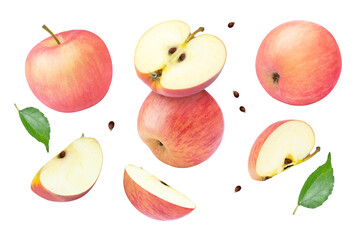 set of red apples isolated on white