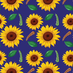 Seamless Sunflower and Leaf Pattern