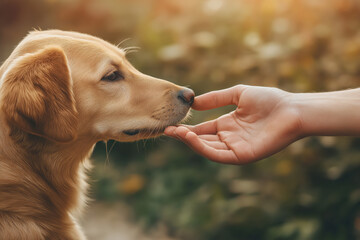 A dog is being petted by a person