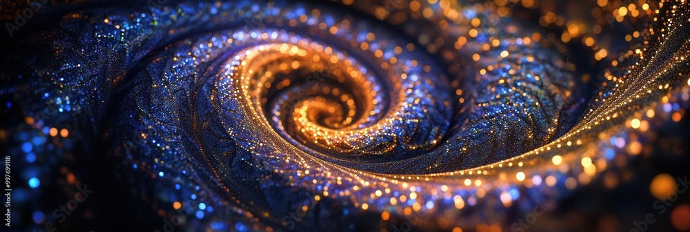 Aufkleber Sparkling Christmas lights are artfully arranged in a dynamic spiral pattern, creating a captivating display of holiday cheer at night. Generative AI