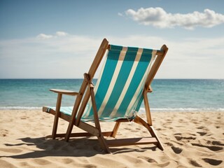 Beach chair on a sandy beach by the sea.