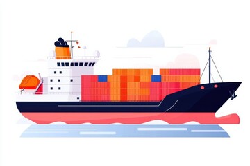 Obraz premium Trade barrier, cargo ship blocked by customs, flat design illustration
