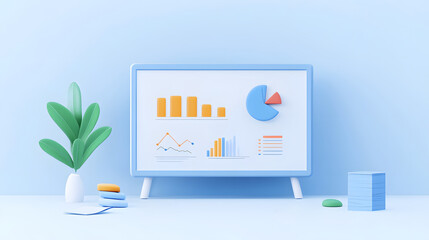 A computer monitor with a pie chart on it, 3d style