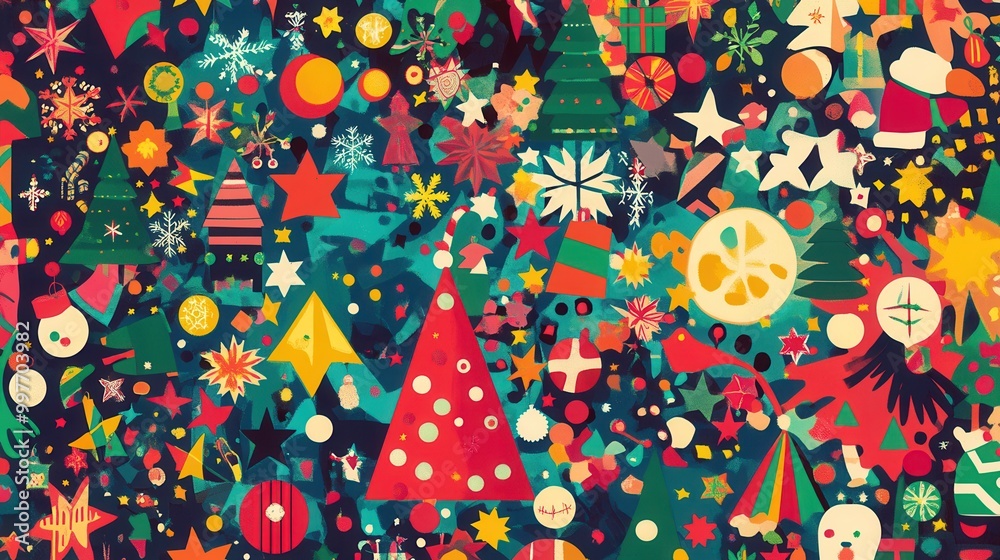 Aufkleber the composition showcases an array of christmas symbols, including trees, stars, and snowflakes, cre