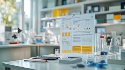 Nurse symbol in a sleek, modern design displayed on a white laboratory table, surrounded by advanced lab equipment and a clean, professional environment.