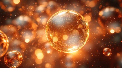 A glowing golden bubble reflecting light, with skin cells surrounding it in a delicate arrangement