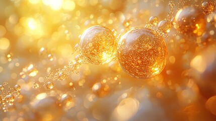 A golden bubble floating amidst transparent skin cells with a glowing effect