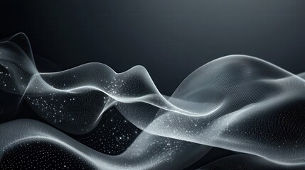 Obraz premium Abstract Wavy Lines with Glittering Particles on a Black Background
