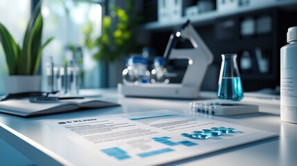 Nurse symbol in a sleek, modern design displayed on a blue laboratory table, surrounded by advanced lab equipment and a clean, professional environment.