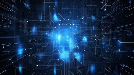 Obraz premium Abstract digital network with blue glowing lines and nodes