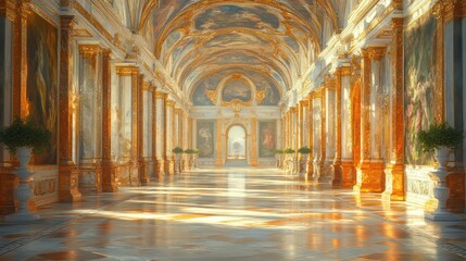 Obraz premium Grand hall with ornate architecture and elegant decor.