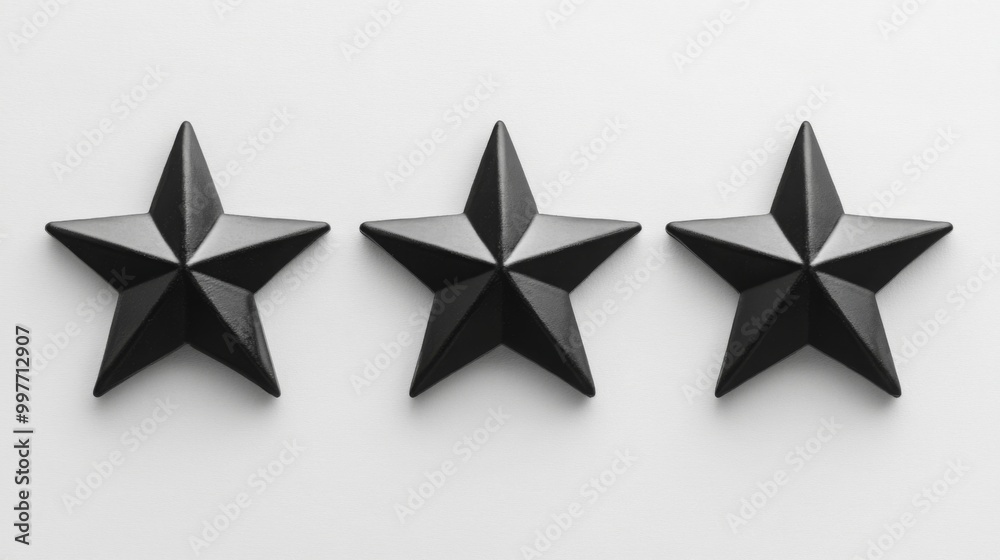 Fototapete The arrangement features three identical black stars with five points, positioned evenly next to each other on a bright white surface, creating a striking contrast that emphasizes their shape.
