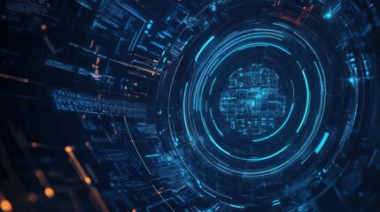 Abstract Digital Interface with Glowing Blue and Orange Elements