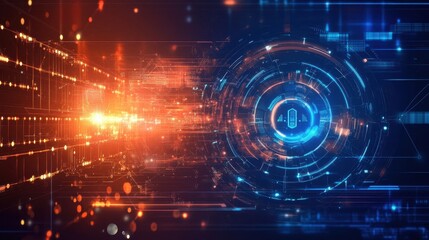 Abstract Futuristic Digital Network with Glowing Lights and Circular Interfaces