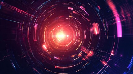 Fototapeta premium Abstract digital circular tunnel with glowing lights and lines