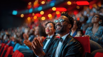 Obraz premium audience in formal wear applauds joyfully at event.