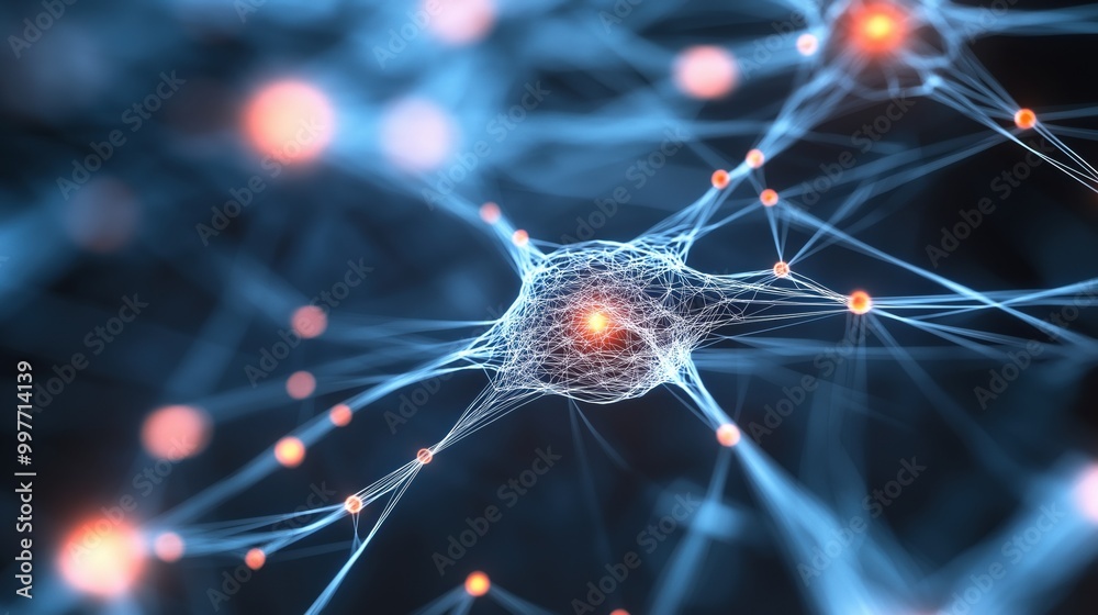 Poster futuristic neural networks with connecting elements