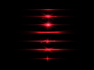 Blue horizontal lens flares pack. Laser beams, horizontal light light flares. Glowing streaks on dark background. Luminous abstract