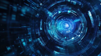 Fototapeta premium Abstract Blue Digital Tunnel with Glowing Light