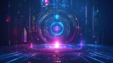 Fototapeta premium Futuristic Digital Interface with Glowing Circles and Lines