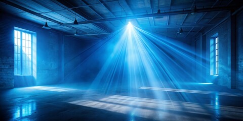 Obraz premium Dramatic Blue Spotlight in Industrial Empty Room Mystery Light and Shadows Minimalist Urban Architecture Photograhy