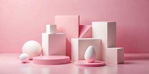 Elegant Geometric Shapes Composition on Pink Surface - Modern Minimalist Design for Product Display, Social Media, and Web Decor