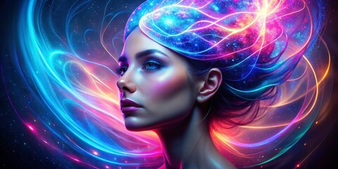 Ethereal Beauty Cosmic Close-Up of Enigmatic Woman with Galactic Background Mystical Makeup Artistry for Luxury Beauty Brand or Editorial Concept