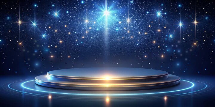 Gleaming Three-Tiered Circular Podium on Cosmic Night Sky Background - Luxurious Event Display with Futuristic Ambiance