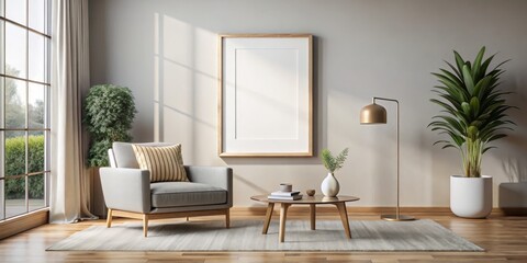 Minimalist Serenity Luxe Grey Armchair in Symmetrical Living Room with Plush Textures and Natural Accents Interior Design Inspiration