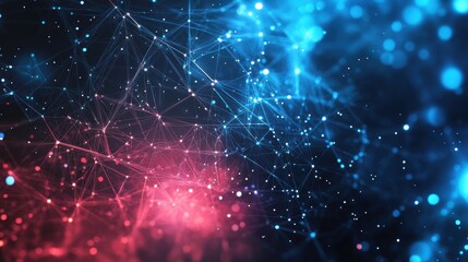 Obraz premium Abstract Network of Blue and Red Lines and Glowing Points
