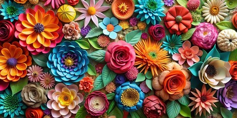 Vibrant Paper Floral Close-Up Whimsical Festive Flower Arrangement with Dynamic Colors, Textures, and Playful Composition - Ideal for Celebratory Events and Artistic Designs