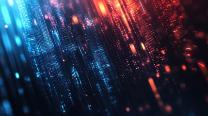 Obraz premium Abstract Digital Lines and Glowing Particles in Blue and Red Hues