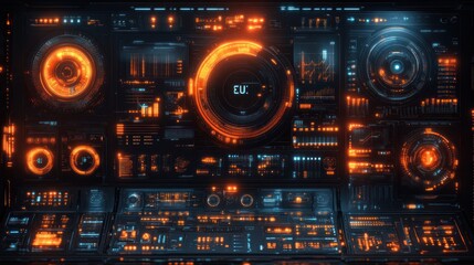 Futuristic Interface with Glowing Orange and Blue Lights