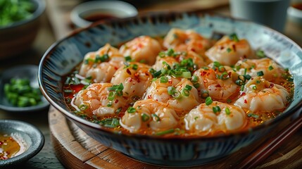 Spicy Shrimp Dumplings in a Bowl