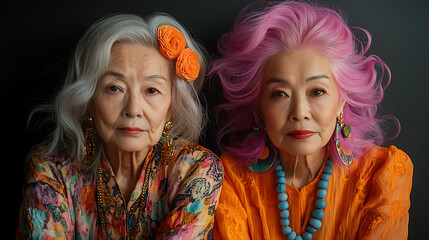 Obraz premium Two Stylish Women with Colorful Hair