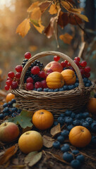 Image of fresh fruits in a basket, AI generated