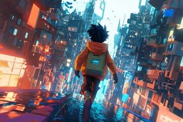 Fototapeta premium Character Stepping Out of Video Game World