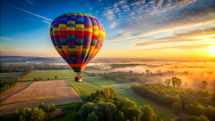 Fototapeta premium Early morning hot air balloon ride to celebrate a happy birthday, birthday, celebration, happy, adventure, early morning