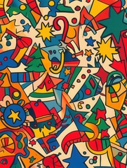 The artwork showcases an intricate design featuring colorful Christmas symbols, perfect for the holiday spirit and decoration. Generative AI