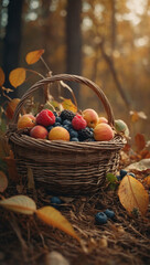 Image of fresh fruits in a basket, AI generated