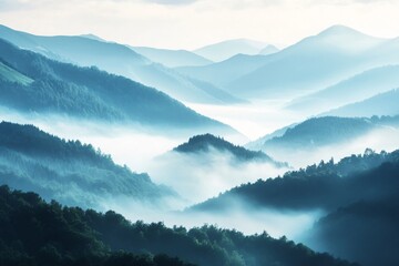 Naklejka premium Misty Morning Light in the Serene Mountains