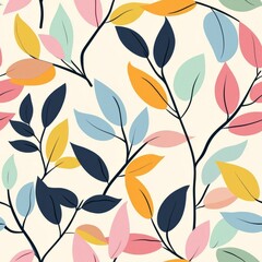 Fototapeta premium Seamless Pattern Of Pastel Leaves And Vines