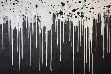 A wall with white and black paint dripping down it, creating an abstract pattern that resembles snowflakes or icicles (5) copy